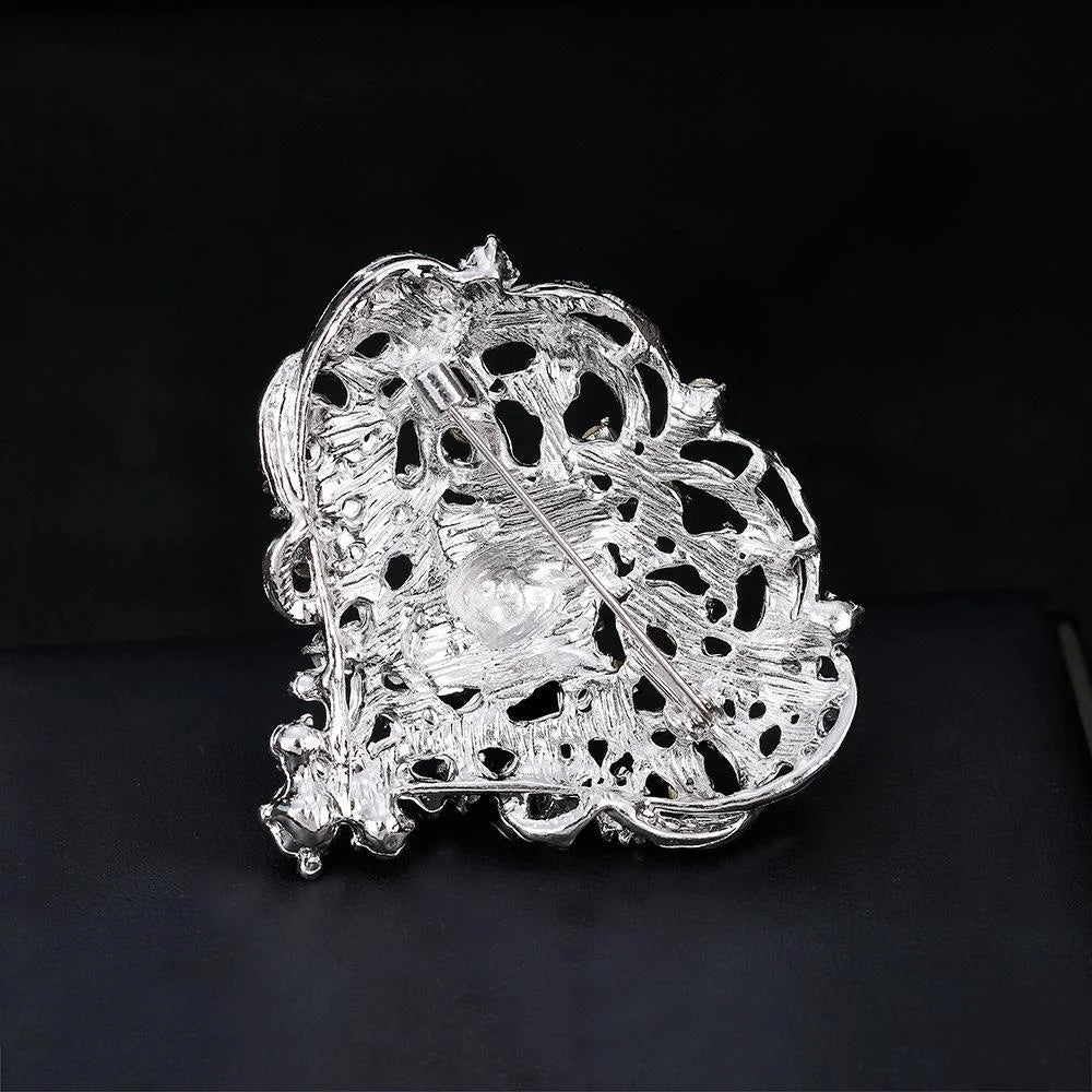 Luxury Large Heart Rhinestone Alloy Brooch For Women, Elegant Bridal Corsage Lapel Pin Suit Accessory