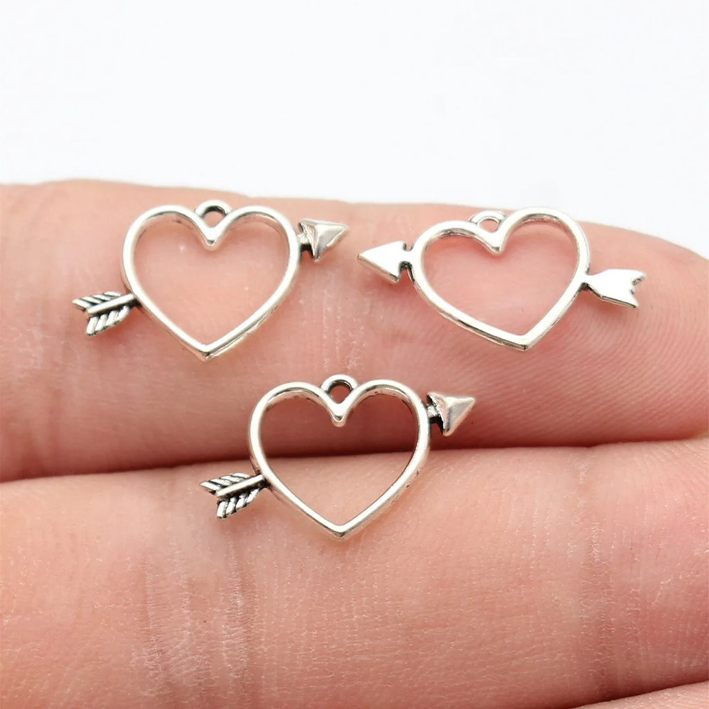 18x12mm 0.39g Antique Silver Zinc Alloy Bow and Arrow Heart Charm Pendant for DIY Jewelry Making