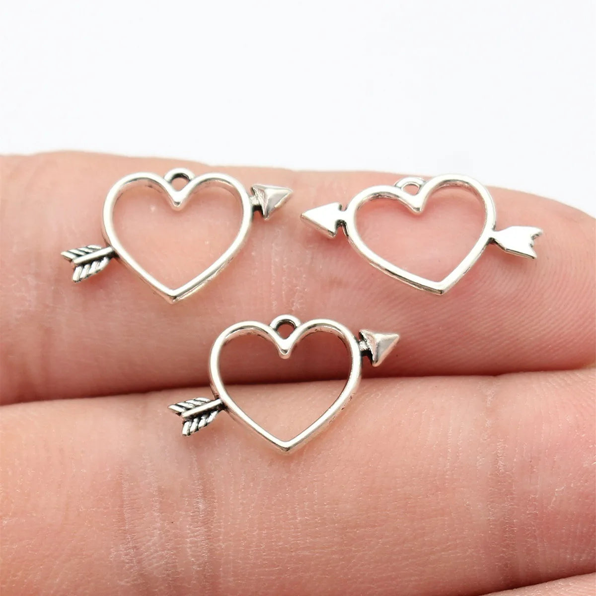 18x12mm 0.39g Antique Silver Zinc Alloy Bow and Arrow Heart Charm Pendant for DIY Jewelry Making