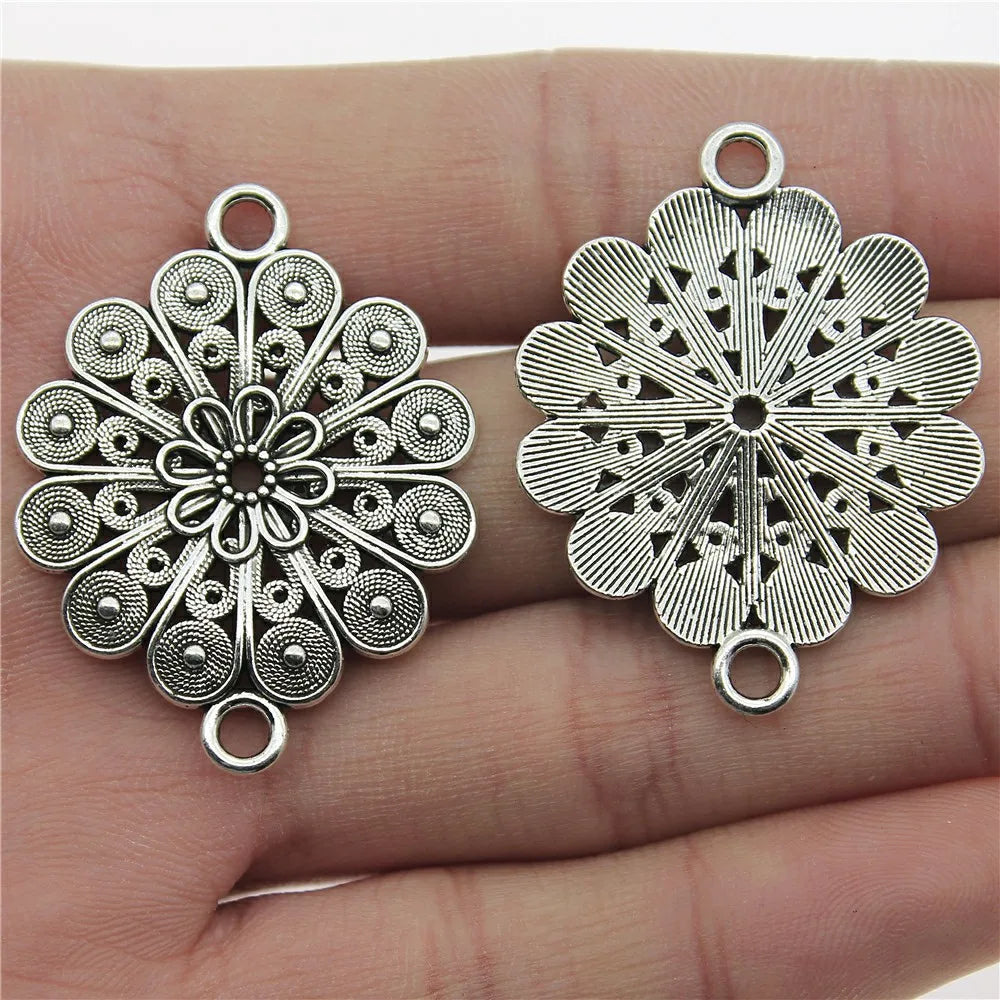 30x39mm 4.8g Antique Silver Zinc Alloy Flower Filigree Connector Charm for DIY Necklace Making