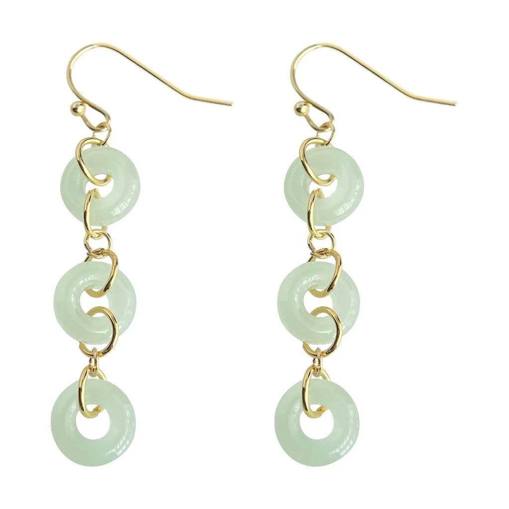 New Chinese Style Handmade Peace Buckle Tassel Drop Earrings With Glass Crystal Geometric Design