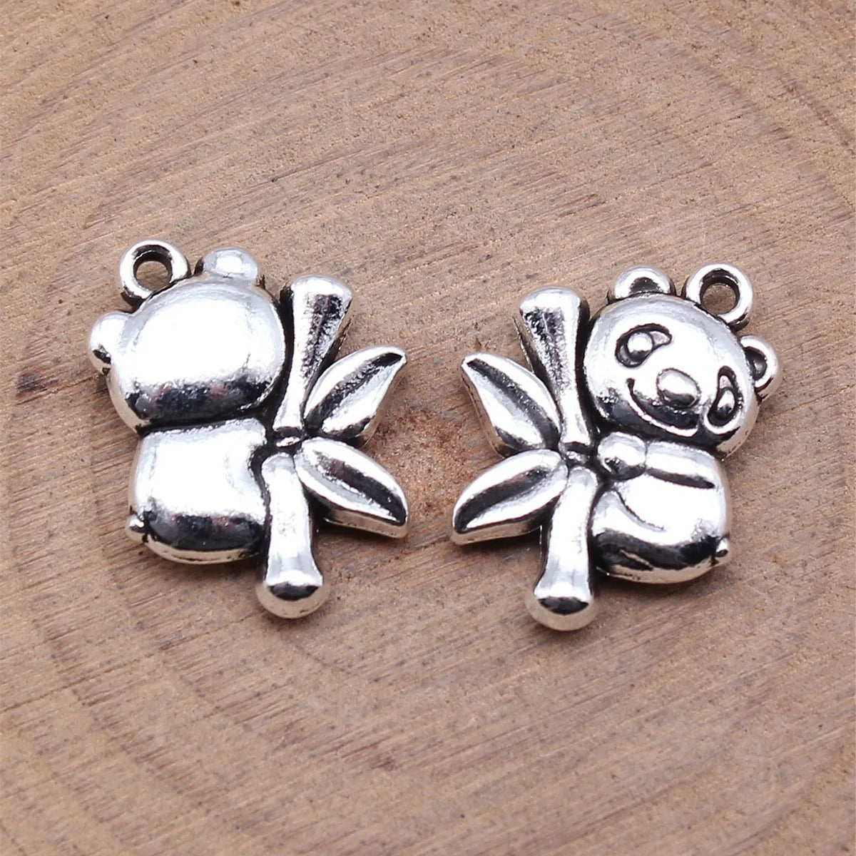 16x20mm 3.2g Antique Silver Zinc Alloy Panda with Bamboo Bear Cat Charm Pendant for DIY Chinese Style Jewelry