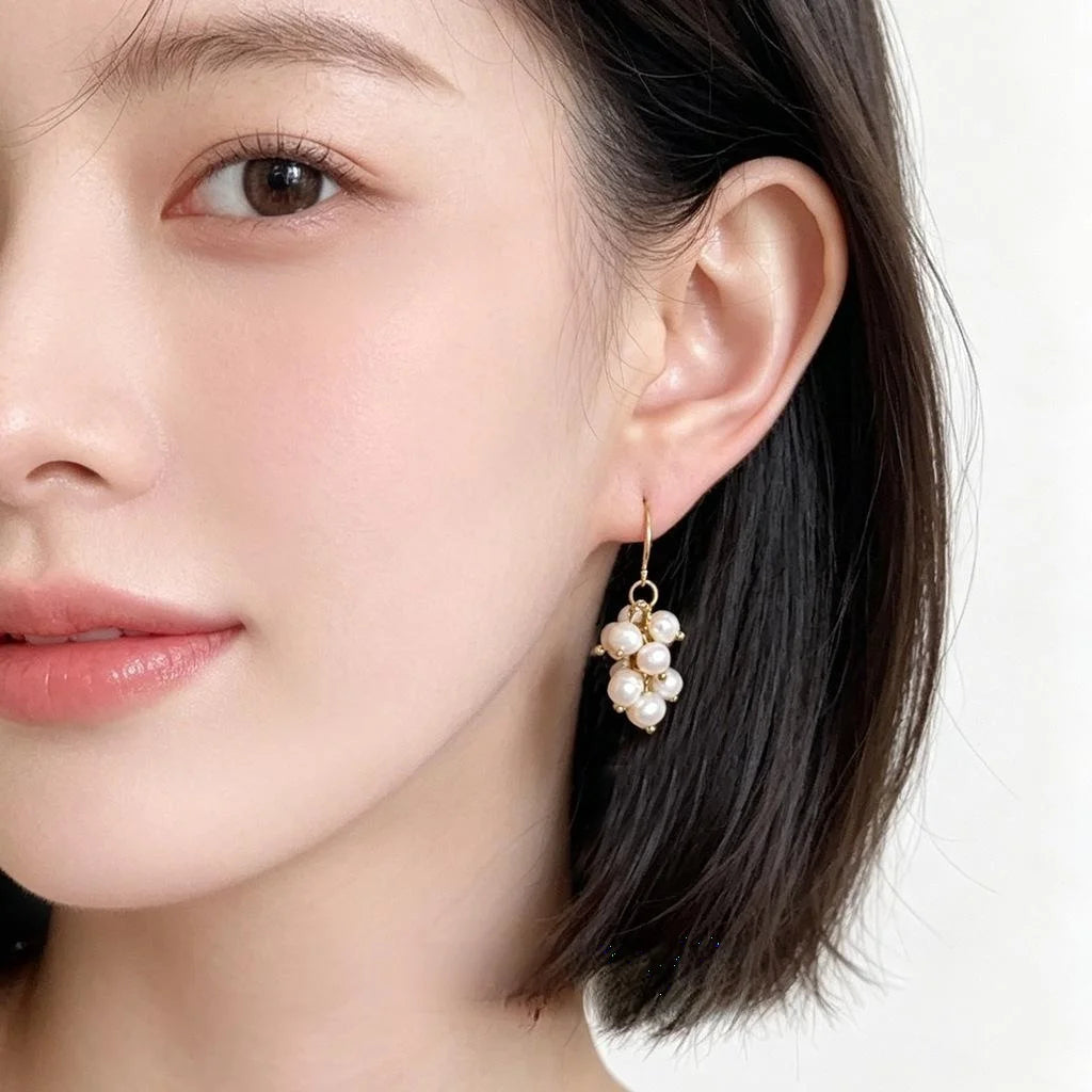 Irregular Freshwater Pearl Grape Cluster Tassel Drop Earrings Light Luxury Handmade Jewelry