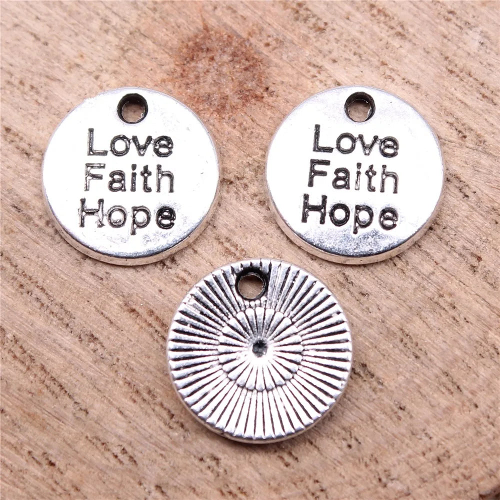 12x12mm 1.1g Antique Silver Zinc Alloy Love Faith Hope Letter Charm Pendant for DIY Bracelet Necklace Making