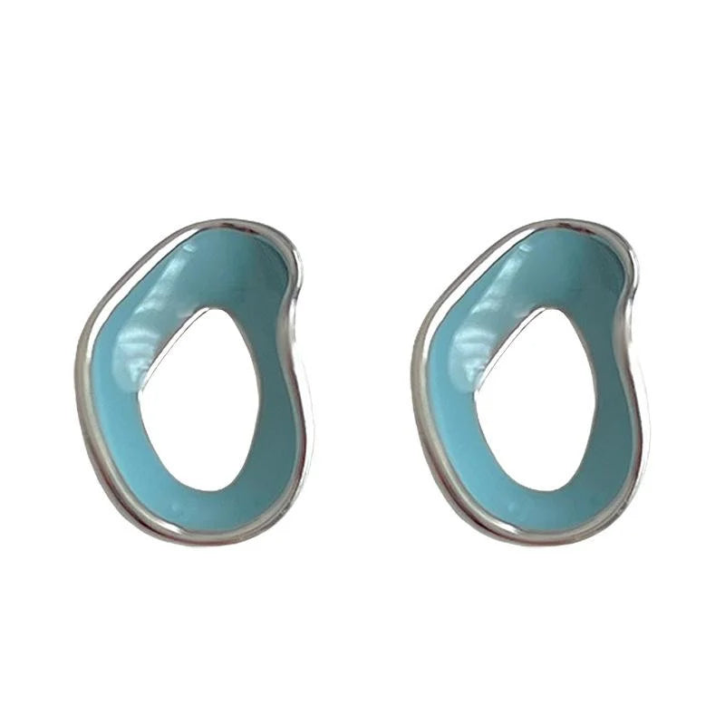 Glacier Blue Hollow Geometric Copper Stud Earrings For Women, Casual 3D Irregular Design