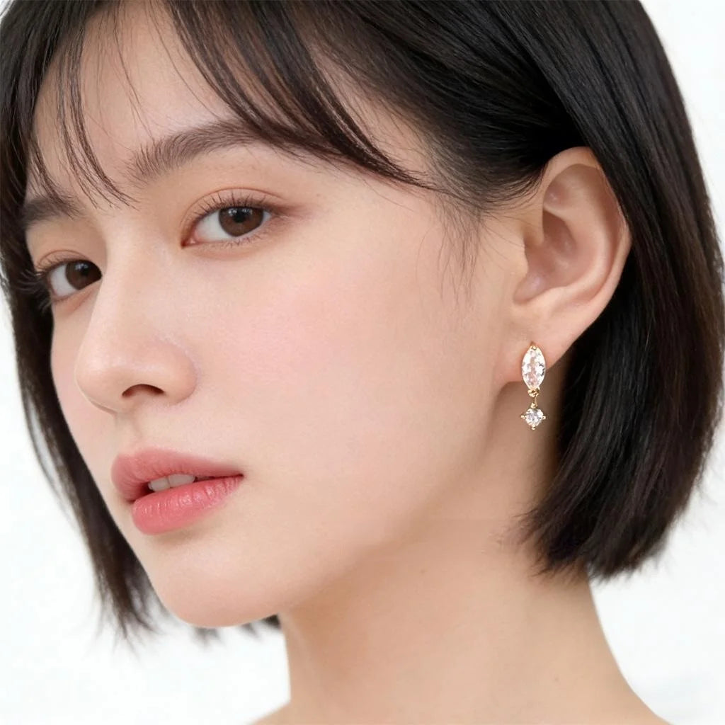 Light Luxury Geometric Waterdrop Zircon Tassel Stud Earrings With Copper