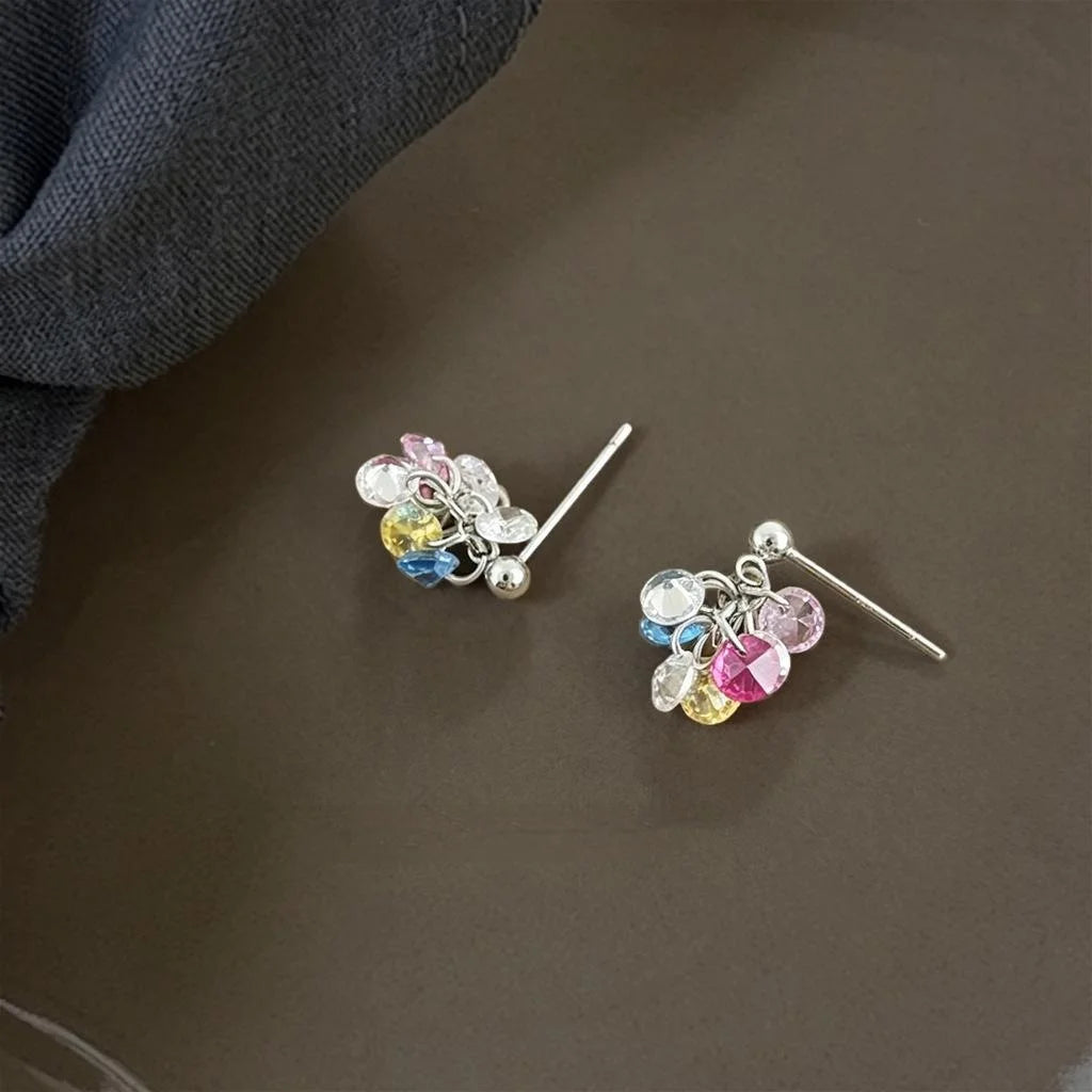 Colorful Zircon Small Tassel Drop Earrings Handmade Geometric Style Summer Jewelry