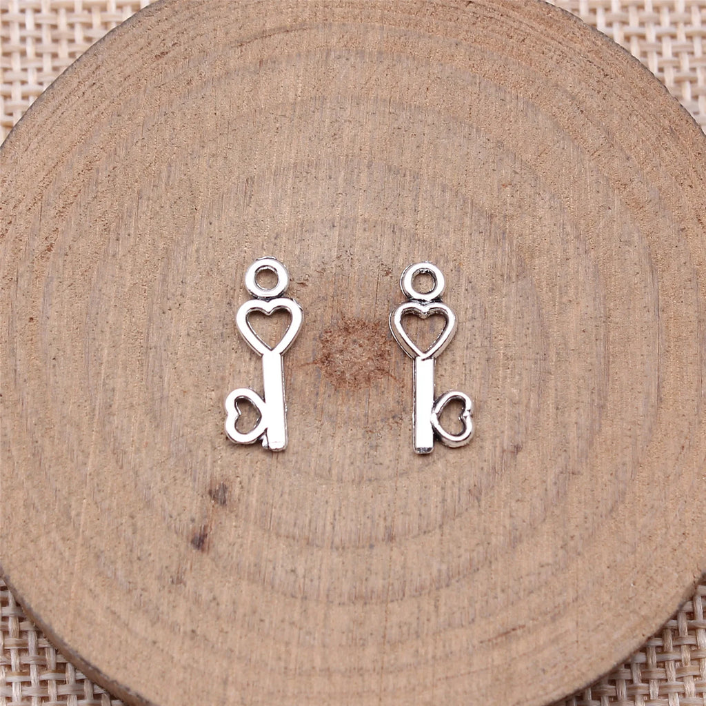 15x6mm 0.21g Multicolor Zinc Alloy Heart Key Charm Pendant for DIY Bracelet Necklace Jewelry Making