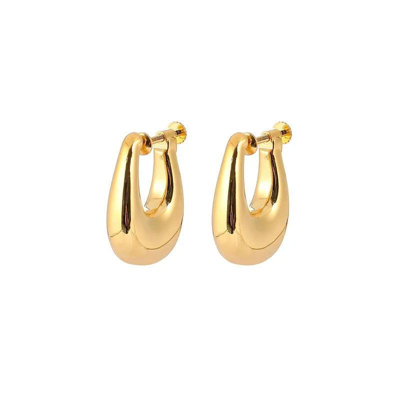 Elegant Gold Alloy Geometric Teardrop Hoop Stud & Clip On No Piercing Minimalist Ear Cuff Earrings