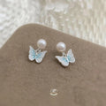 Fresh Forest Style Gradient Blue Enamel Butterfly Drop Earrings Copper