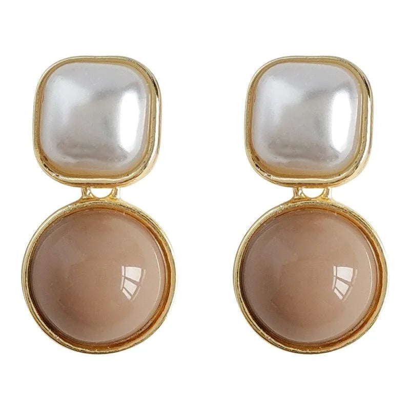 French Maillard Geometric Drop Earrings, Copper, Round Square Vintage Style