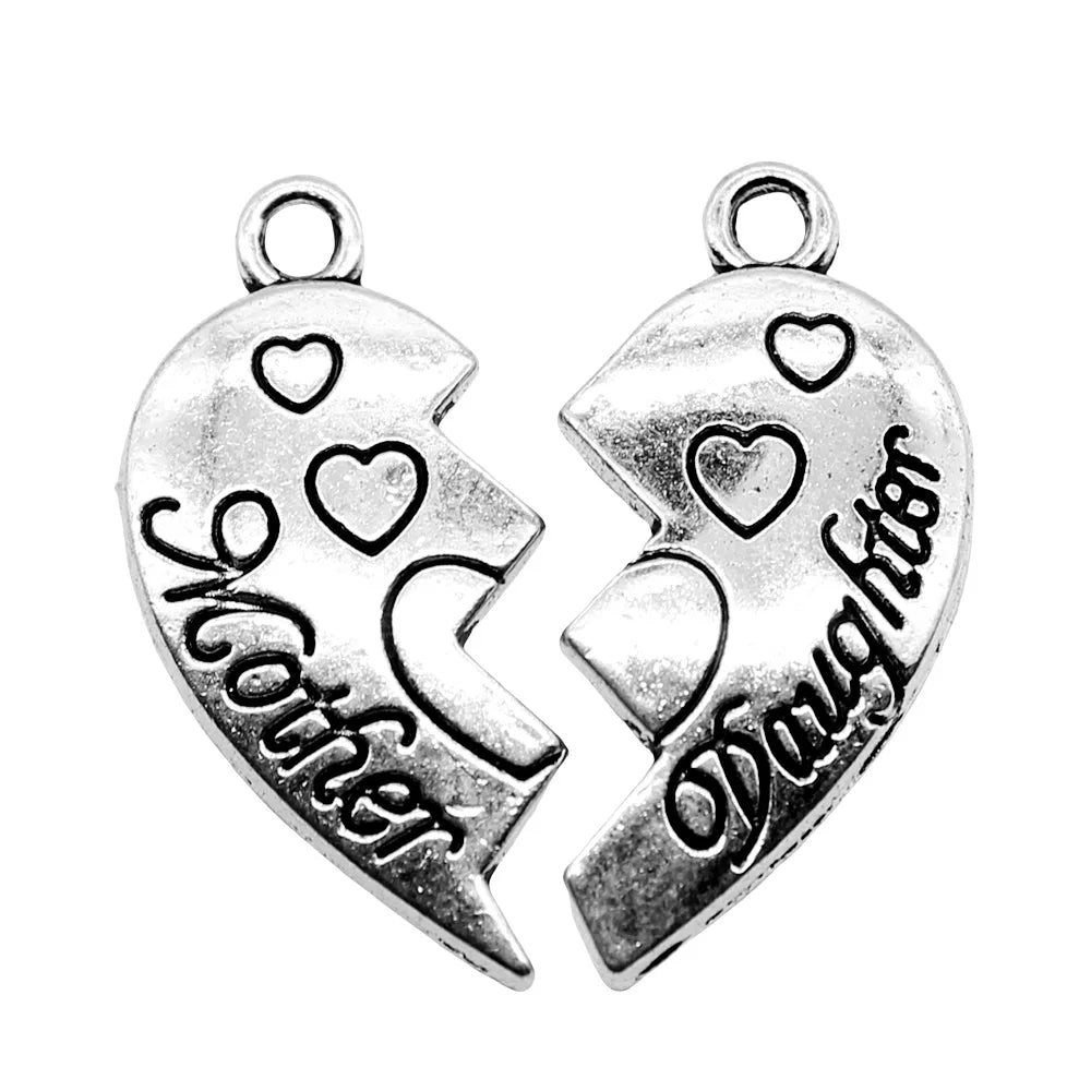 24x21mm 2.8g Zinc Alloy Mother and Daughter Heart Puzzle Charm Pendant for DIY Necklace Bracelet Making