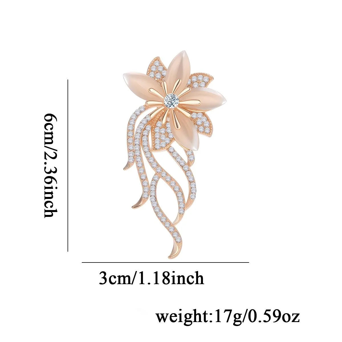 Elegant Rose Gold Alloy Orchid Flower Brooch With Cat Eye Stone And Rhinestones, Luxury Lapel Pin Corsage Gift