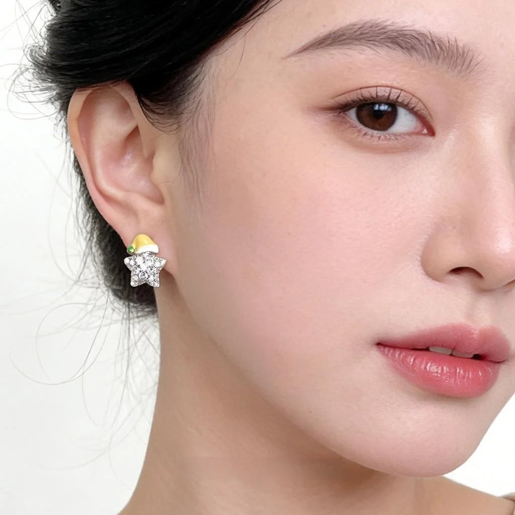 Original Designer Star Stud Earrings Micro Pave Zircon Enamel Eco-Friendly Copper Fresh Style Jewelry