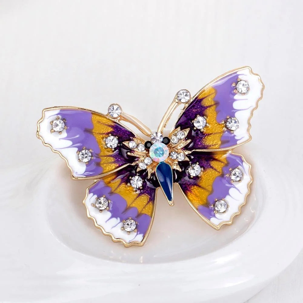 Elegant Enamel Butterfly Brooch With Rhinestone Zircon Accents, Alloy Lapel Pin Corsage Suit Accessory Gift