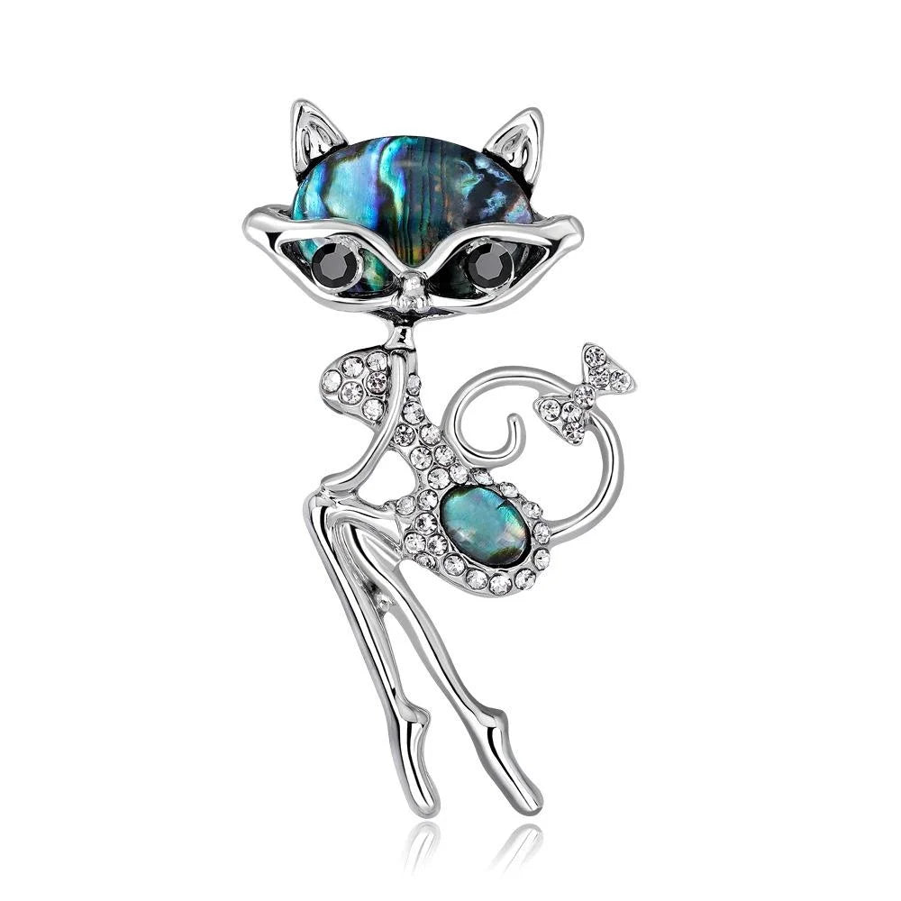 Cute Mother Of Pearl Fox Brooch With Rhinestone Zircon Accents, Elegant Alloy Lapel Pin Gift For Women