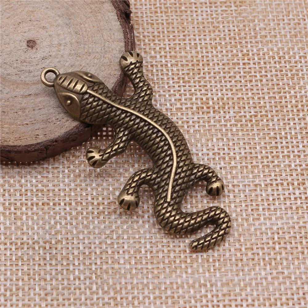 59x25mm 5.7g Antique Bronze Zinc Alloy Gecko Charm Pendant for DIY Bracelet Necklace Jewelry Making