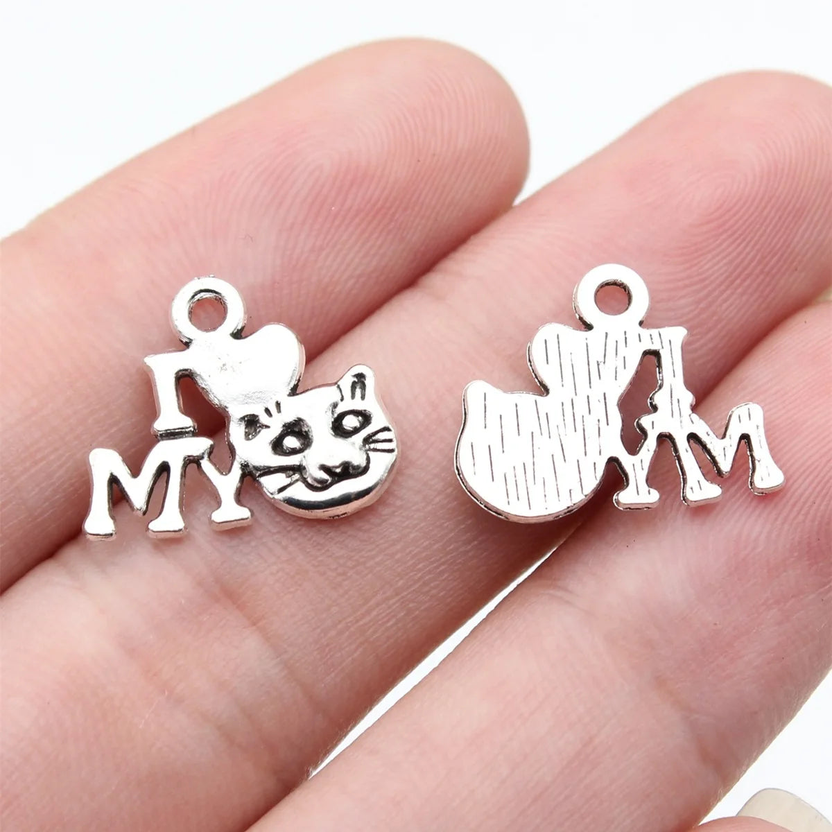 17x14mm 0.88g Antique Silver Zinc Alloy I Love My Cat Charm Pendant for DIY Pet Jewelry Making