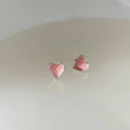 Mini Pink Enamel Heart Stud Earrings Silver Plated Copper Sweet Minimalist Jewelry