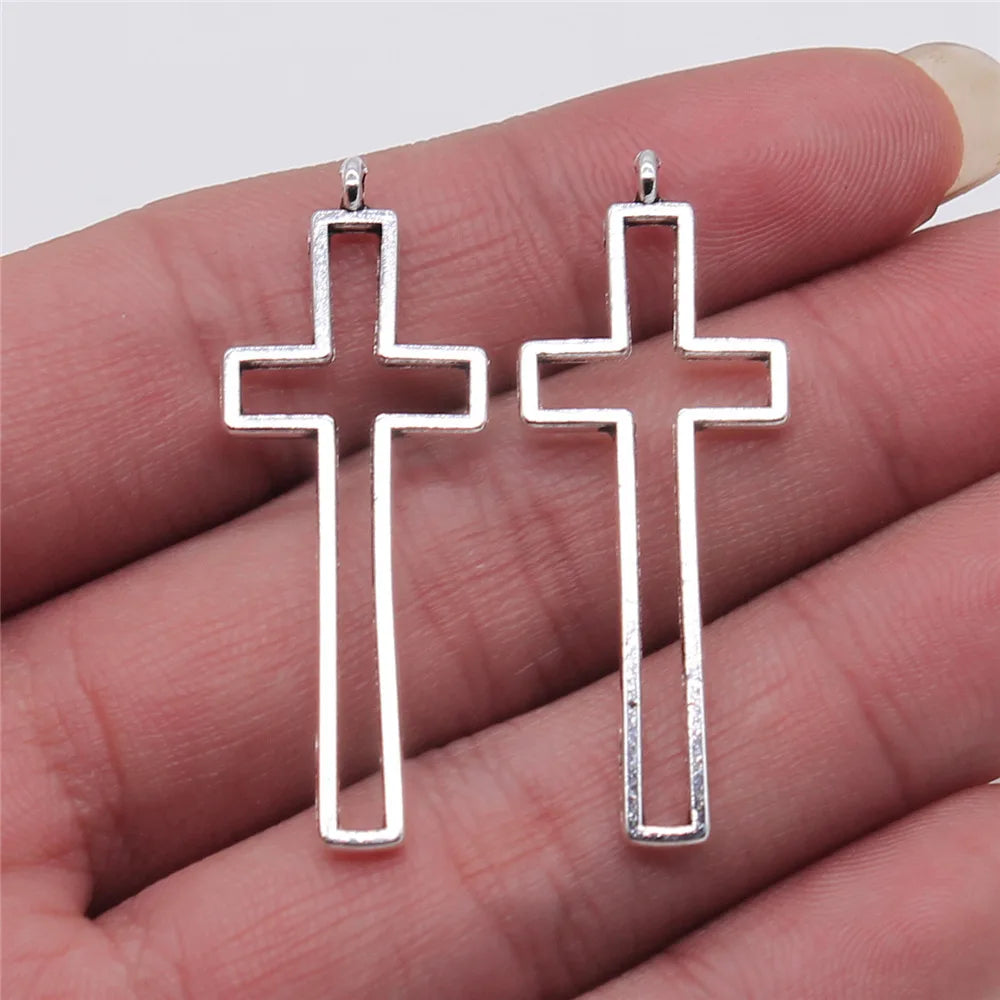 16x42mm 1.3g Antique Silver Zinc Alloy Hollow Cross Charm Pendant for DIY Garment and Jewelry Making