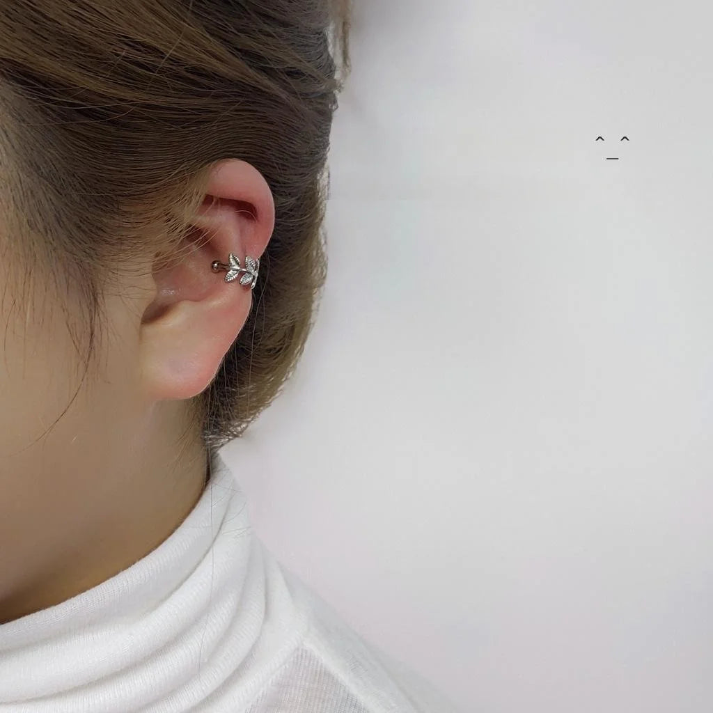 Non Pierced Real Gold Plated Copper Leaf Ear Clip Drop Earrings Korean Minimalist Style