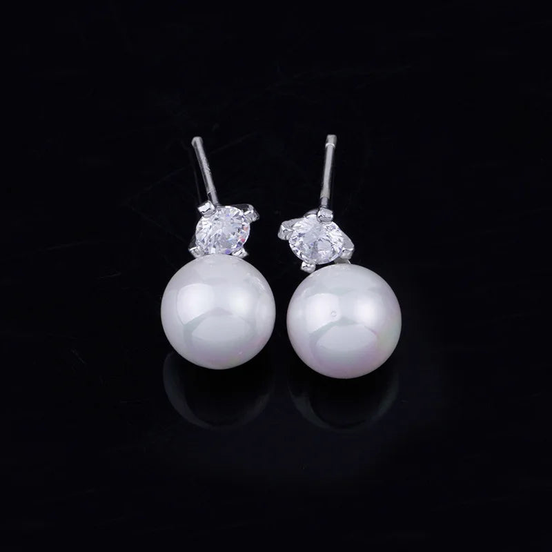 Elegant Alloy Spiral Shell Swirl Pearl Zircon Stud & Clip On No Piercing Ear Cuff Earrings
