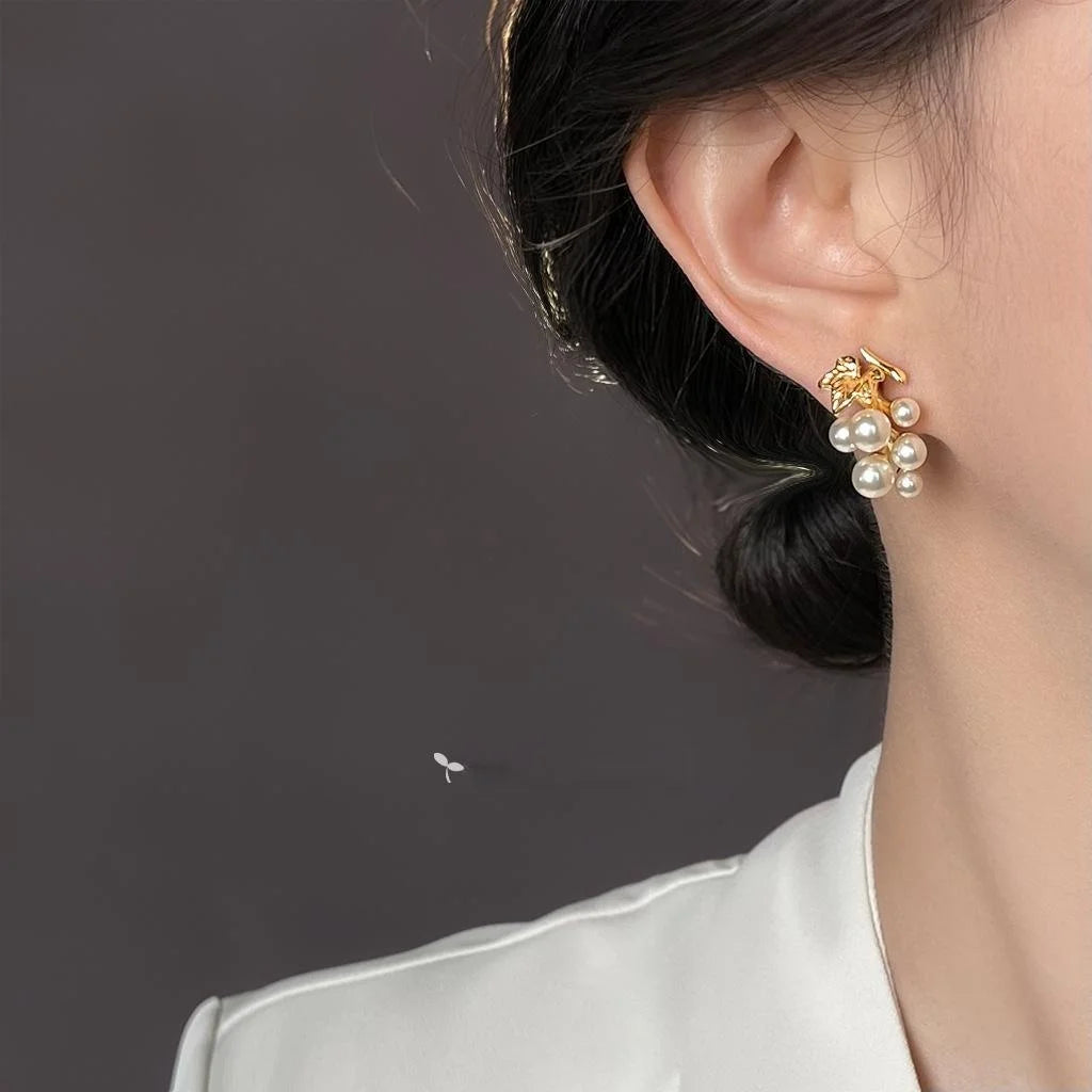 14K Gold Plated Copper 3D Grape Drop Earrings Light Luxury Jewelry