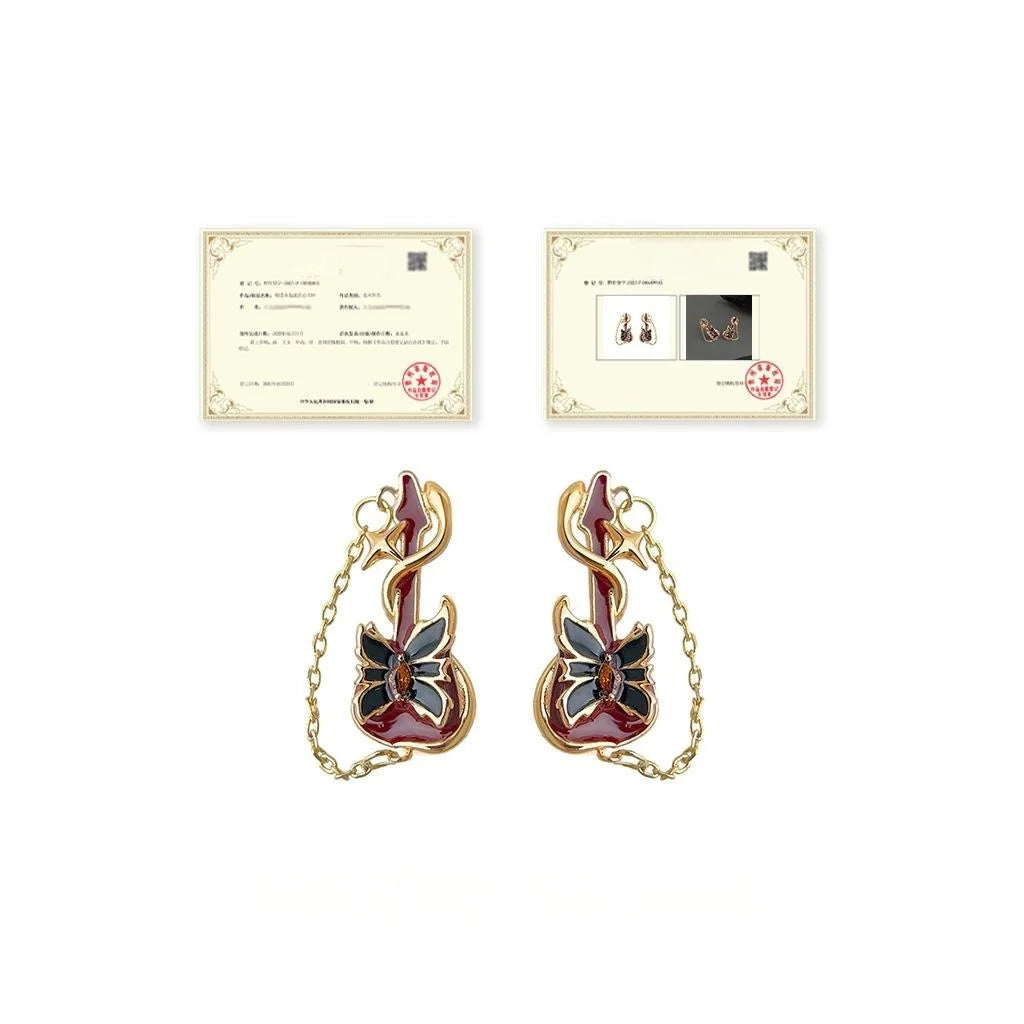 Niche Designer Copper Zircon Geometric Guitar Music Note Tassel Stud Earrings