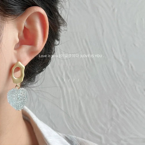 Sweet Heart Shaped Resin Stud Earrings With Silver Plated Posts For Summer Cute Style
