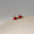 Sweet Red Rabbit Copper Stud Earrings Cute Animal Design Minimalist Everyday Jewelry