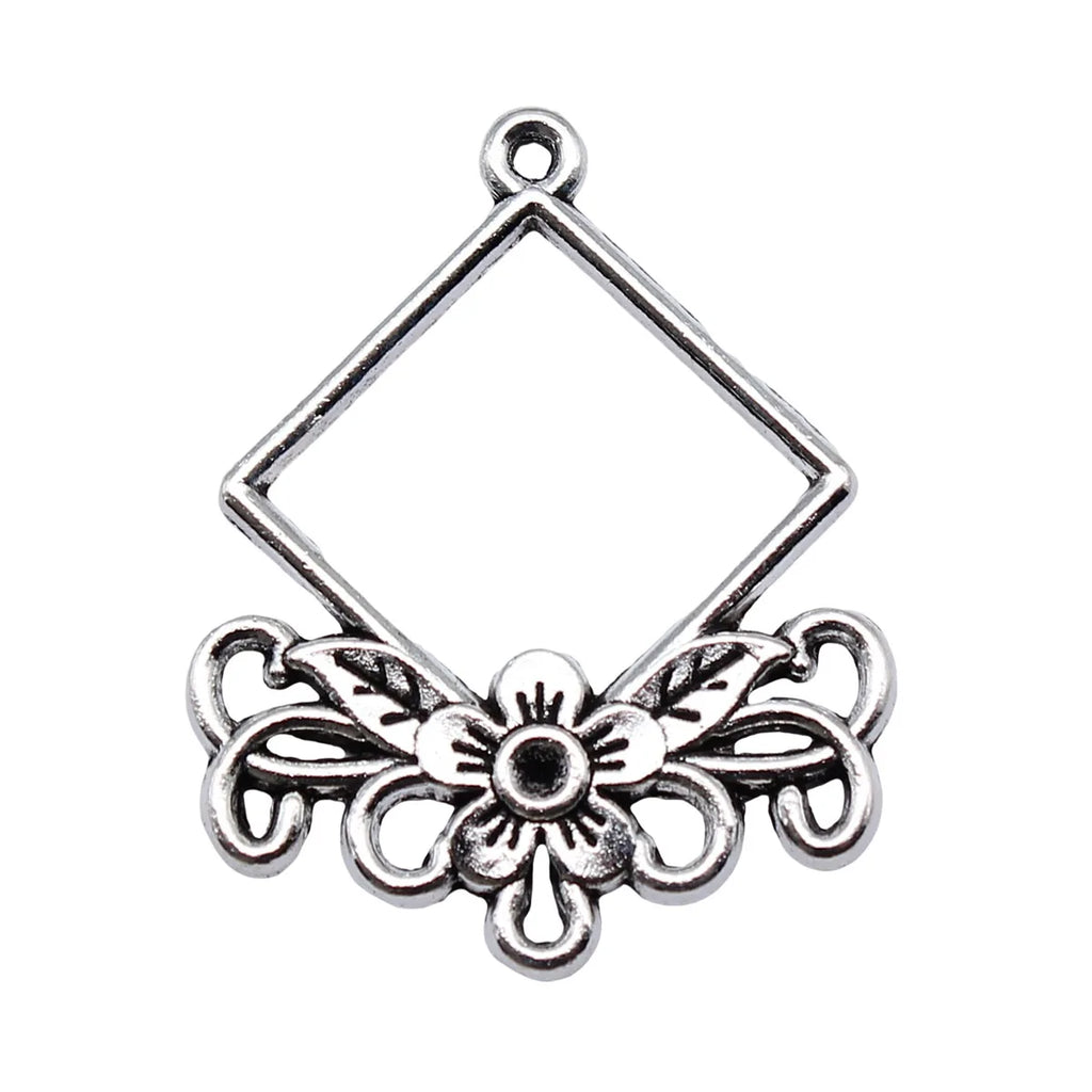 34x27mm 2.7g Antique Silver Zinc Alloy Diamond Earring Connector Charms for DIY Vintage Jewelry Making