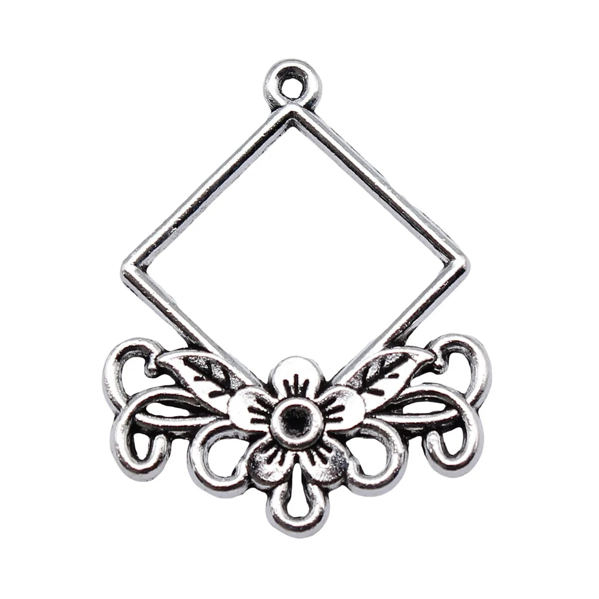 34x27mm 2.7g Antique Silver Zinc Alloy Diamond Earring Connector Charms for DIY Vintage Jewelry Making