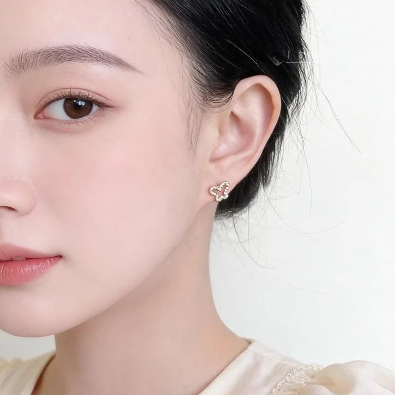 Mini Hollow Butterfly Stud Earrings Copper Zircon Light Luxury Minimalist Daily Jewelry