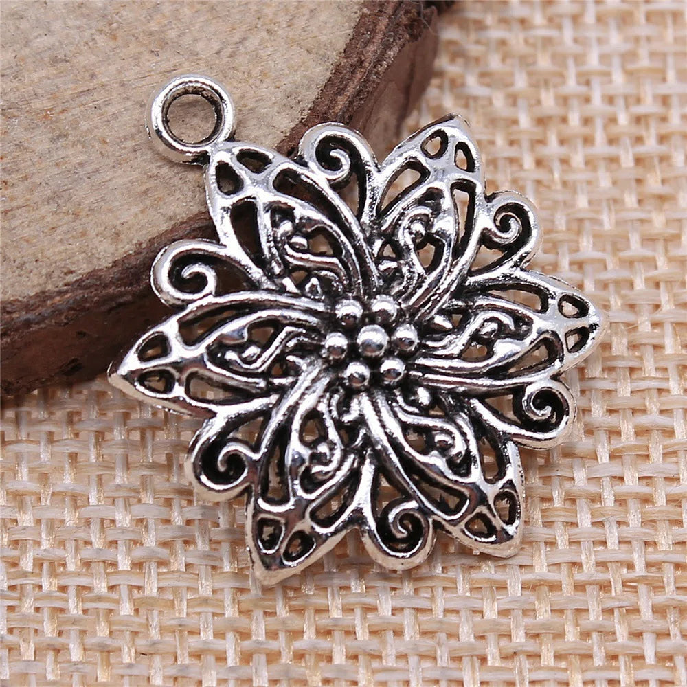 31x23mm 2.9g Antique Silver Zinc Alloy Flower Charm Pendant for Necklace Bracelet Jewelry Making