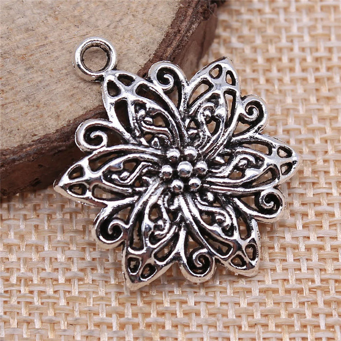 31x23mm 2.9g Antique Silver Zinc Alloy Flower Charm Pendant for Necklace Bracelet Jewelry Making