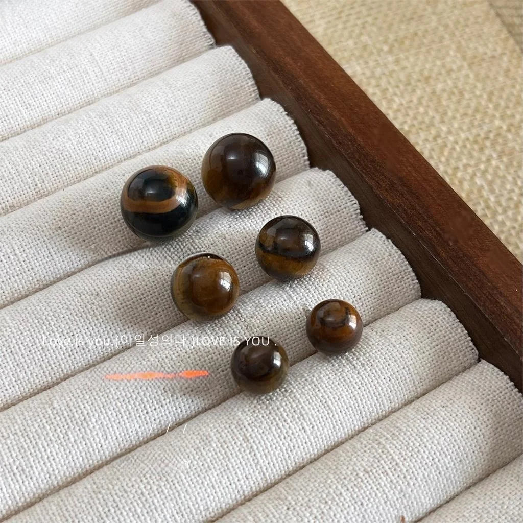 Vintage Style Tiger Eye Round Stud Earrings Amber Geometric Modern Chinese Elegant Jewelry