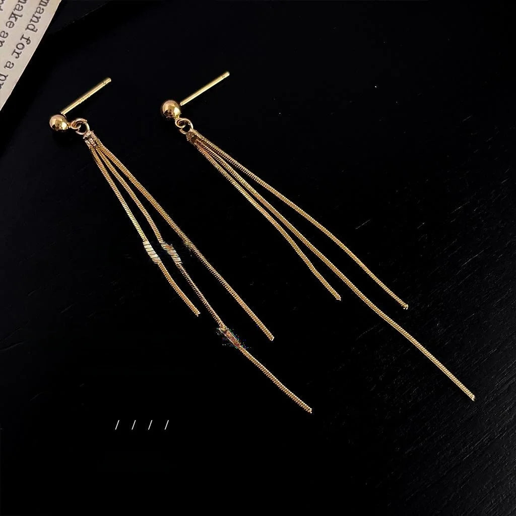 14K Gold Plated Copper Geometric Tassel Drop Earrings, Light Luxury Commuter Style