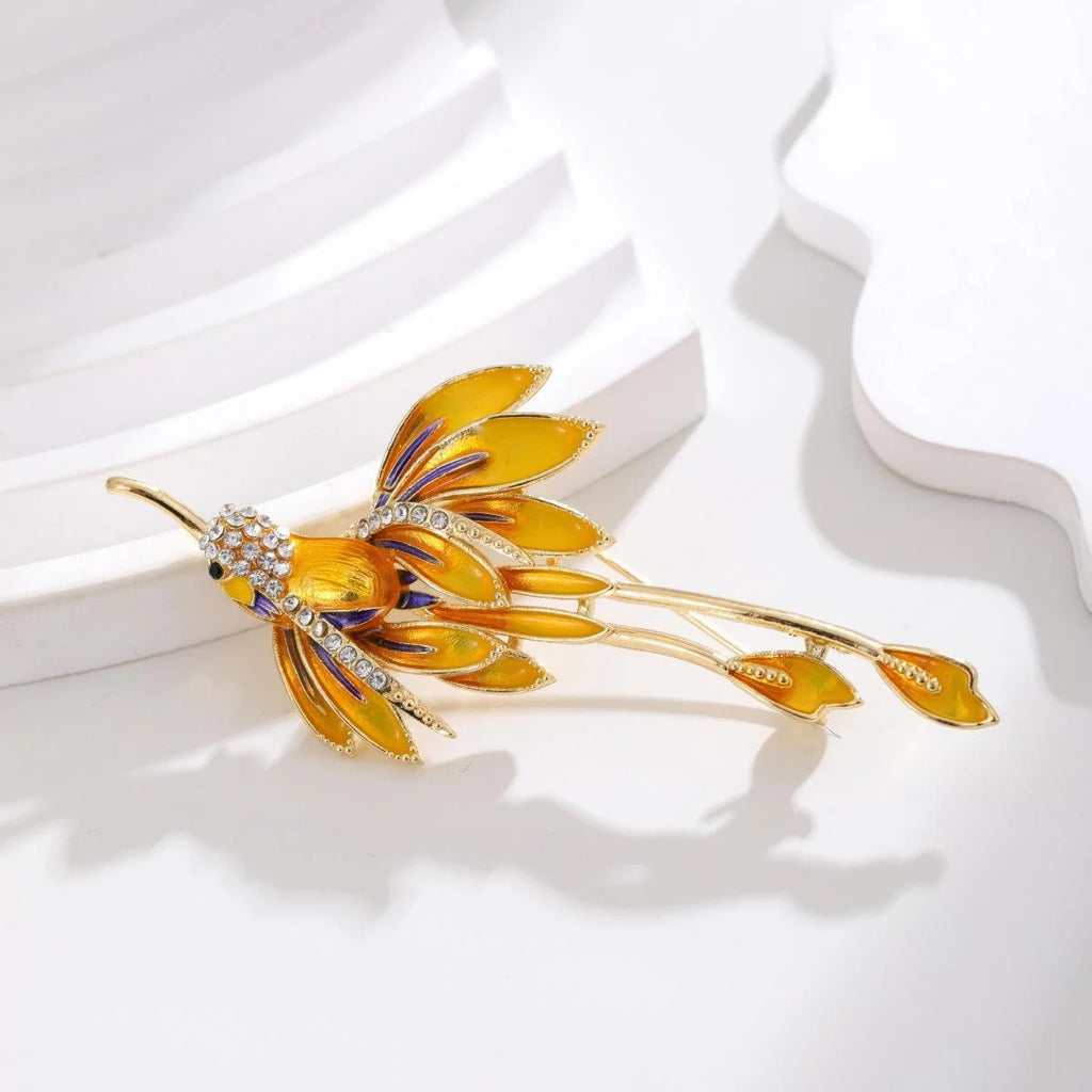 Elegant Enamel Flying Bird Brooch With Rhinestone Accents, Luxury Lapel Pin Corsage Suit Accessory Gift