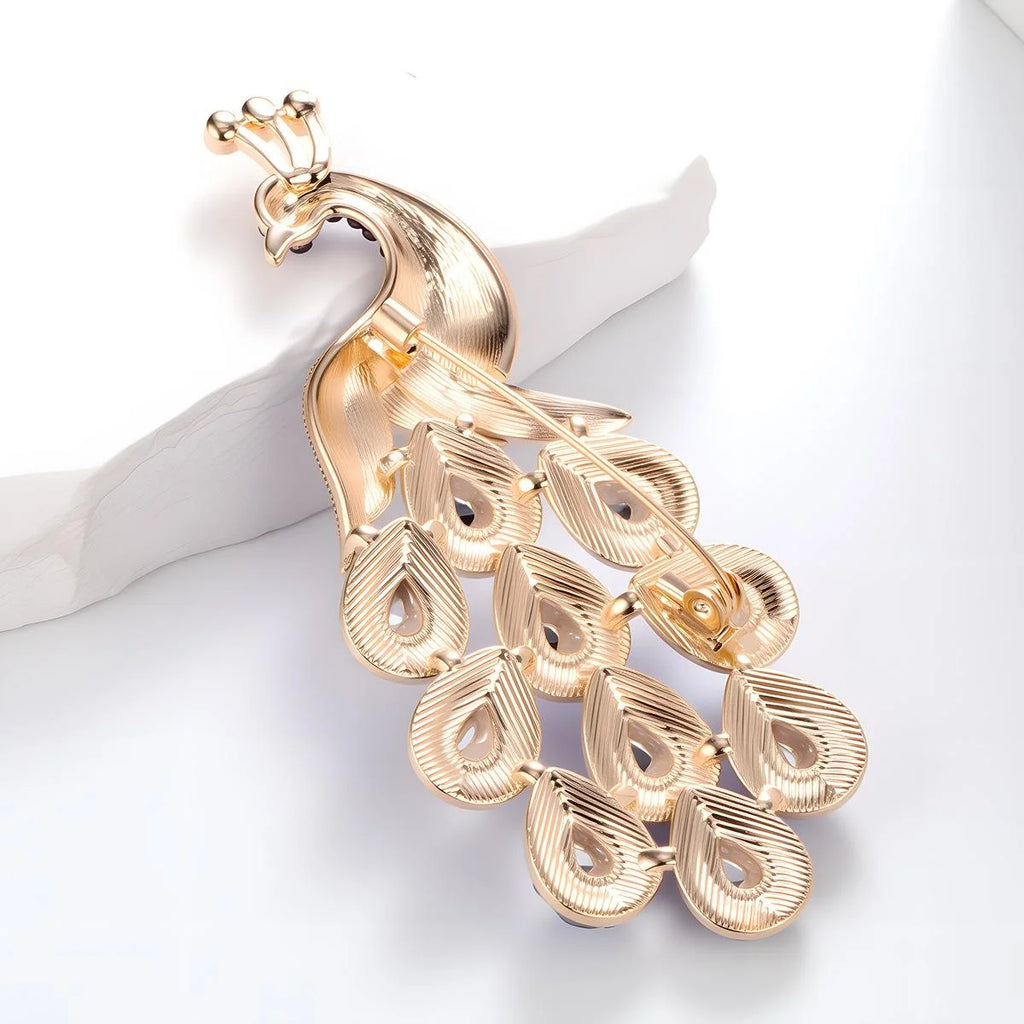 Luxury Blue Rhinestone Peacock Brooch, Elegant Alloy Animal Lapel Pin Corsage For Women's Suit Gift