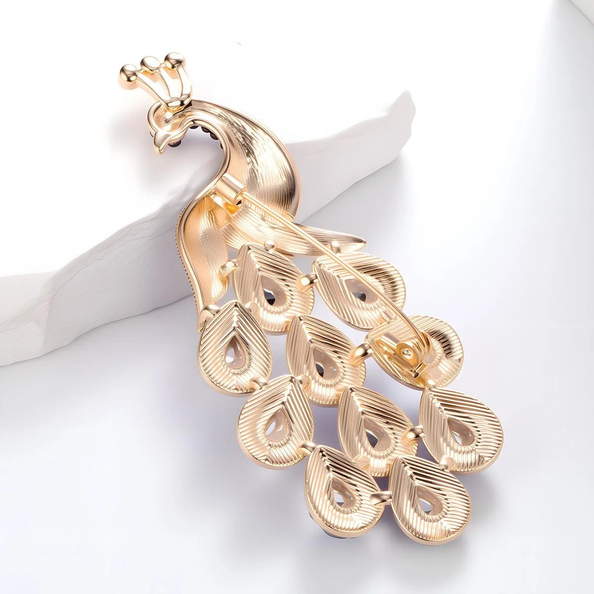 Luxury Blue Rhinestone Peacock Brooch, Elegant Alloy Animal Lapel Pin Corsage For Women's Suit Gift