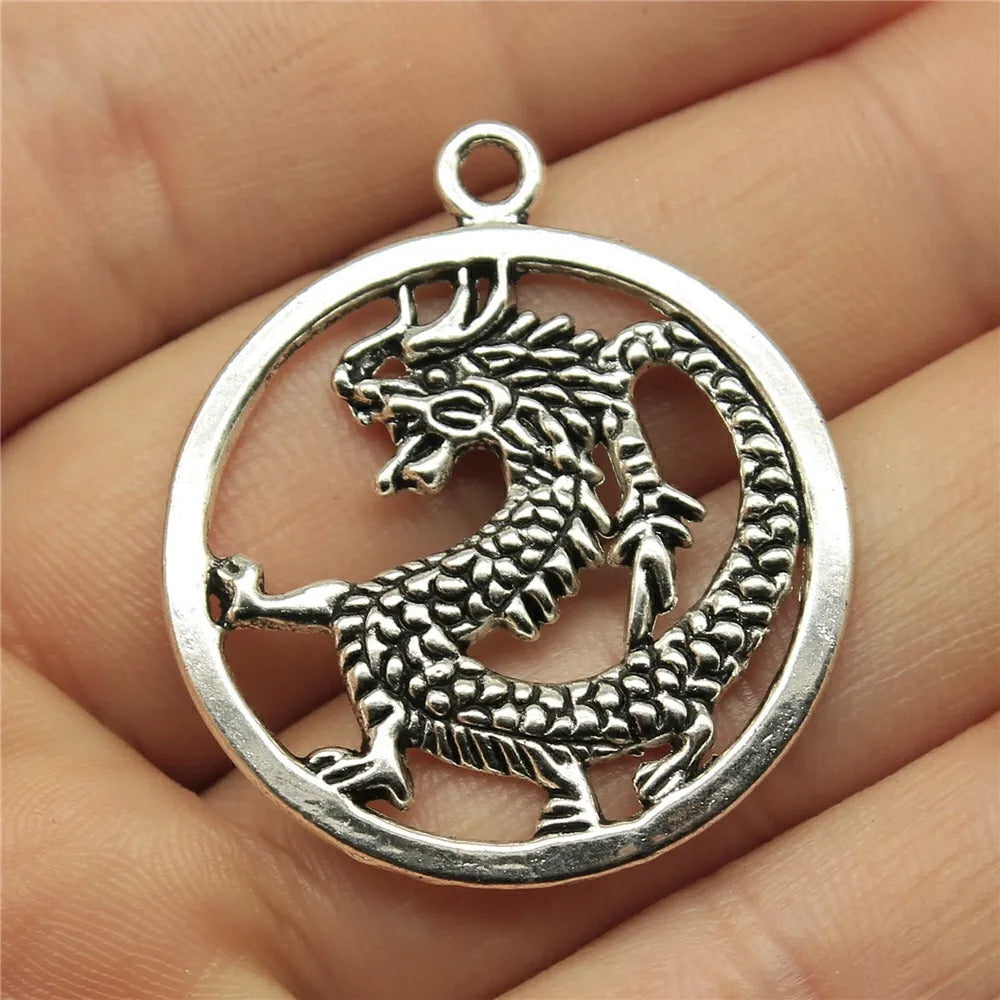 37x32mm 3.9g Antique Silver Zinc Alloy Dragon Charm Pendant for DIY Necklace Bracelet Jewelry Making