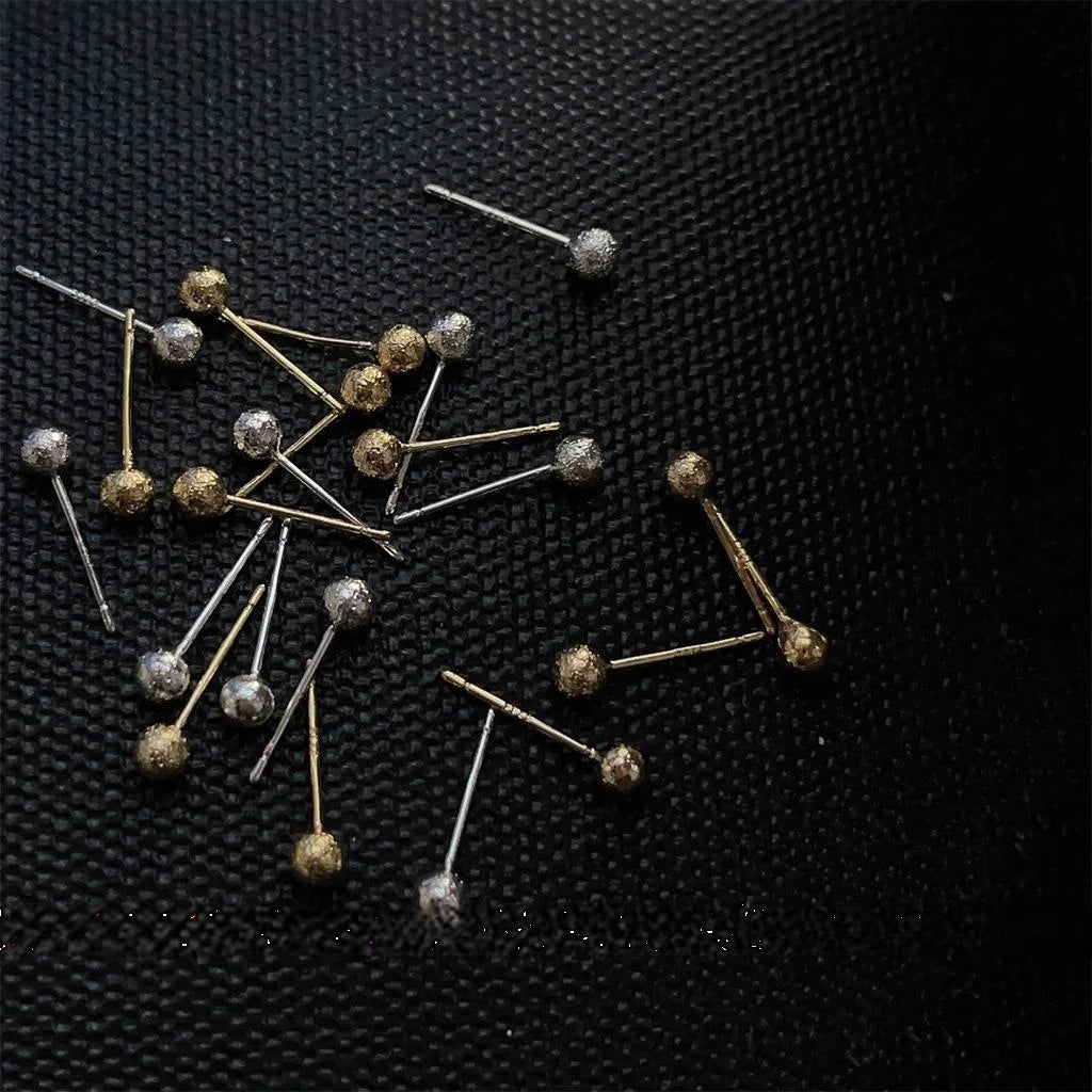 Matte Sand Finish Copper 14K Plated Round Bean Stud Earrings