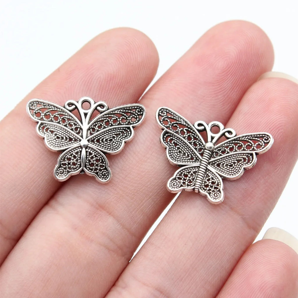 21x15mm 0.98g Antique Silver Zinc Alloy Butterfly Charm Pendant for DIY Chinese Style Necklace Jewelry