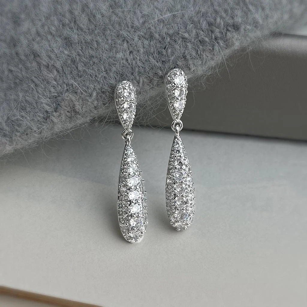 Luxury Zircon Micro Pave Copper Teardrop Geometric Long Drop Earrings