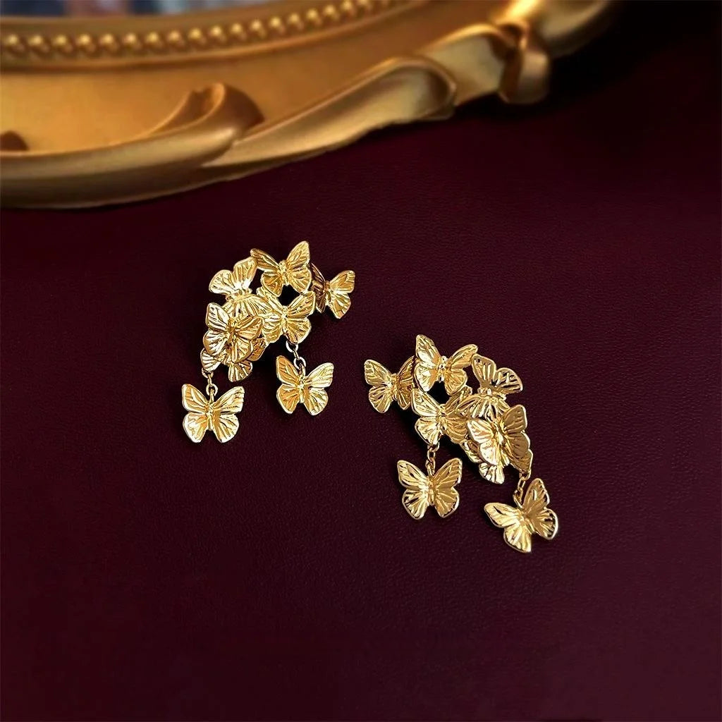 14K Gold Plated Copper Butterfly Drop Earrings Sweet Forest Vacation Style Jewelry