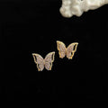 Copper Micro Pave Zircon 3D Butterfly Stud Earrings French Vintage Hollow Out Mini Sweet Jewelry