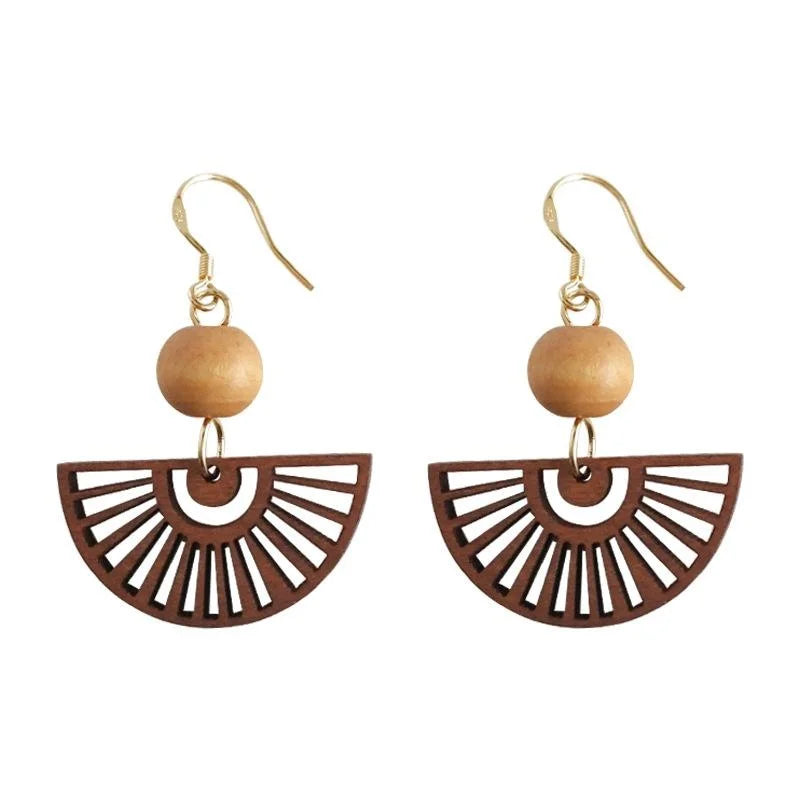 Vintage New Chinese Style Handmade Fan Shaped Copper Drop Earrings With Silver Plated Pins