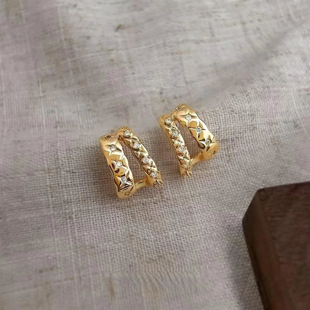 Light Luxury Micro Pave Zircon Geometric U Hoop Drop Earrings With Copper Base