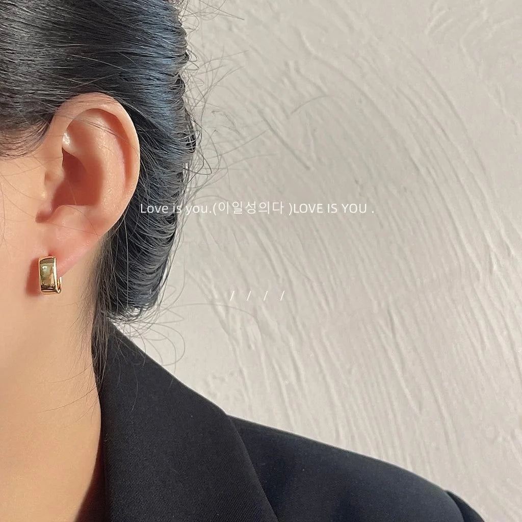 14K Plated Copper Smooth Square Geometric Drop Earrings Minimalist Metal Chic Office Jewelry