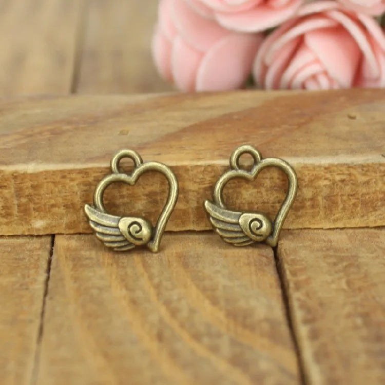 13x12MM Antique Silver Zinc Alloy Winged Heart Charm Pendant for DIY Necklace Bracelet Jewelry Making